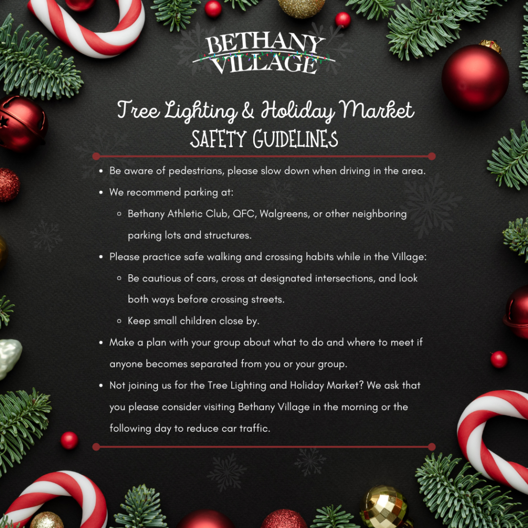 bethany village tree lighting and holiday market safety guidelines