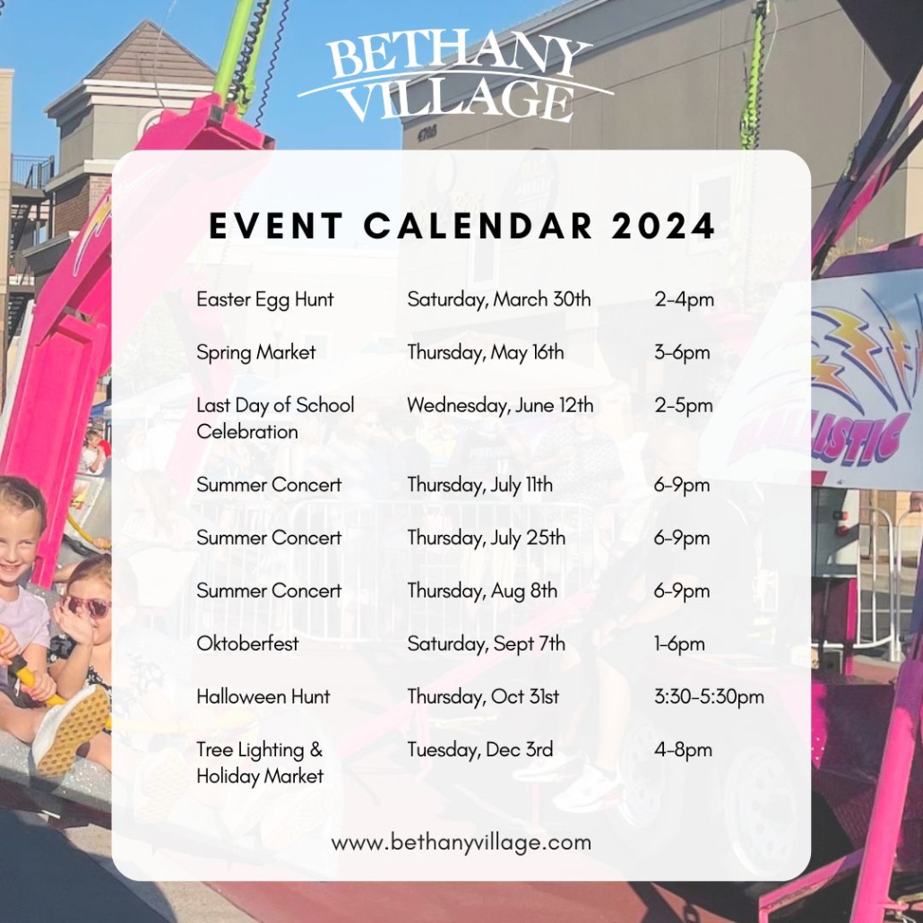 Event calendar at Bethany Village Center in Portland Oregon.
