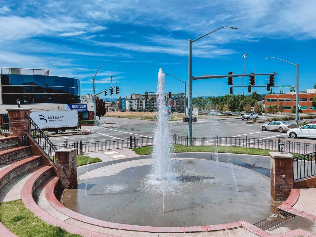 Bethany village Shopping Center fountain and bethany athletic club gym in Portland Oregon